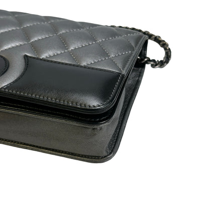 Used CHANEL Quilted Leather Quilted Shoulder Bag Silver Black