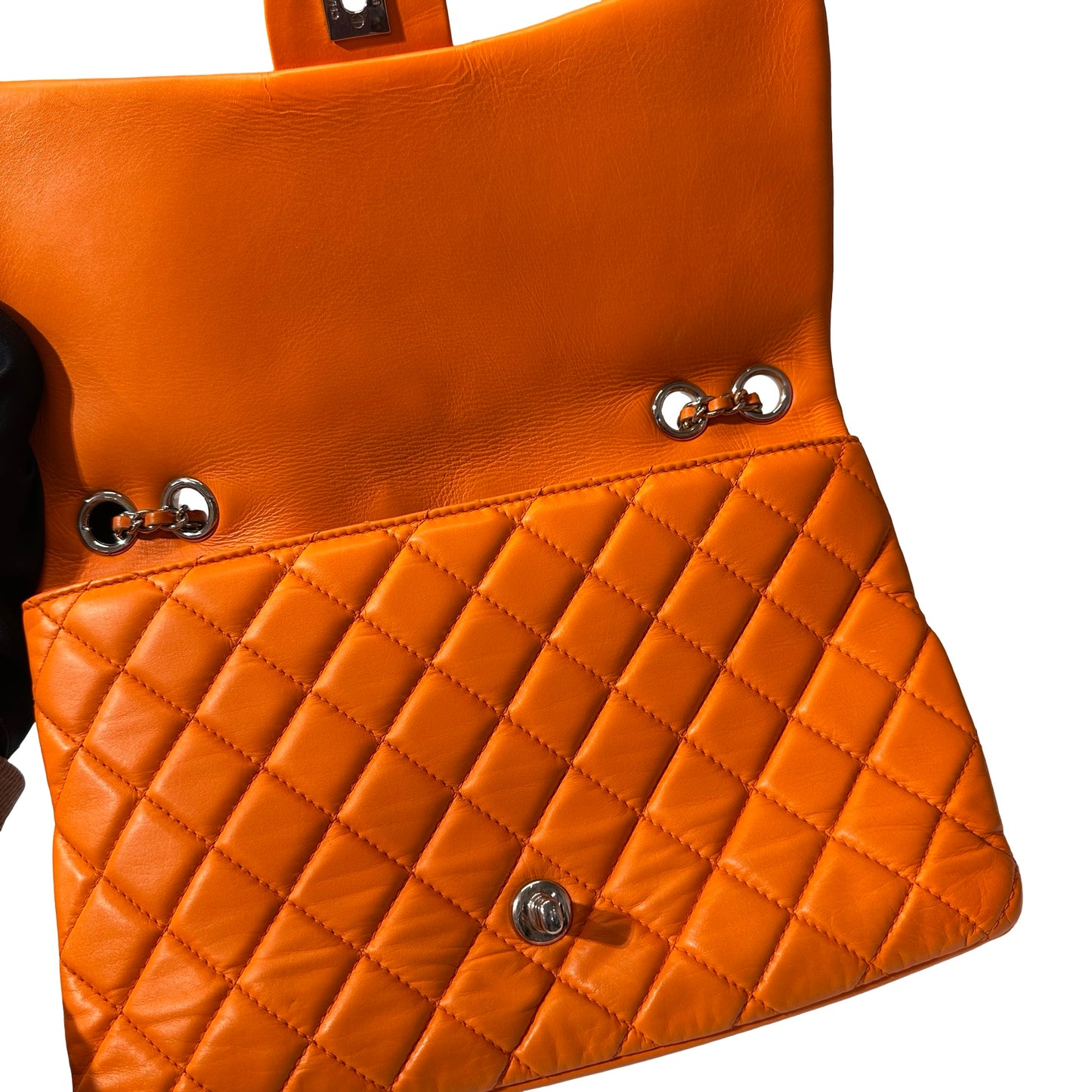 Used CHANEL FLAP Cross Body Orange PHW Cross Body Bag Orange