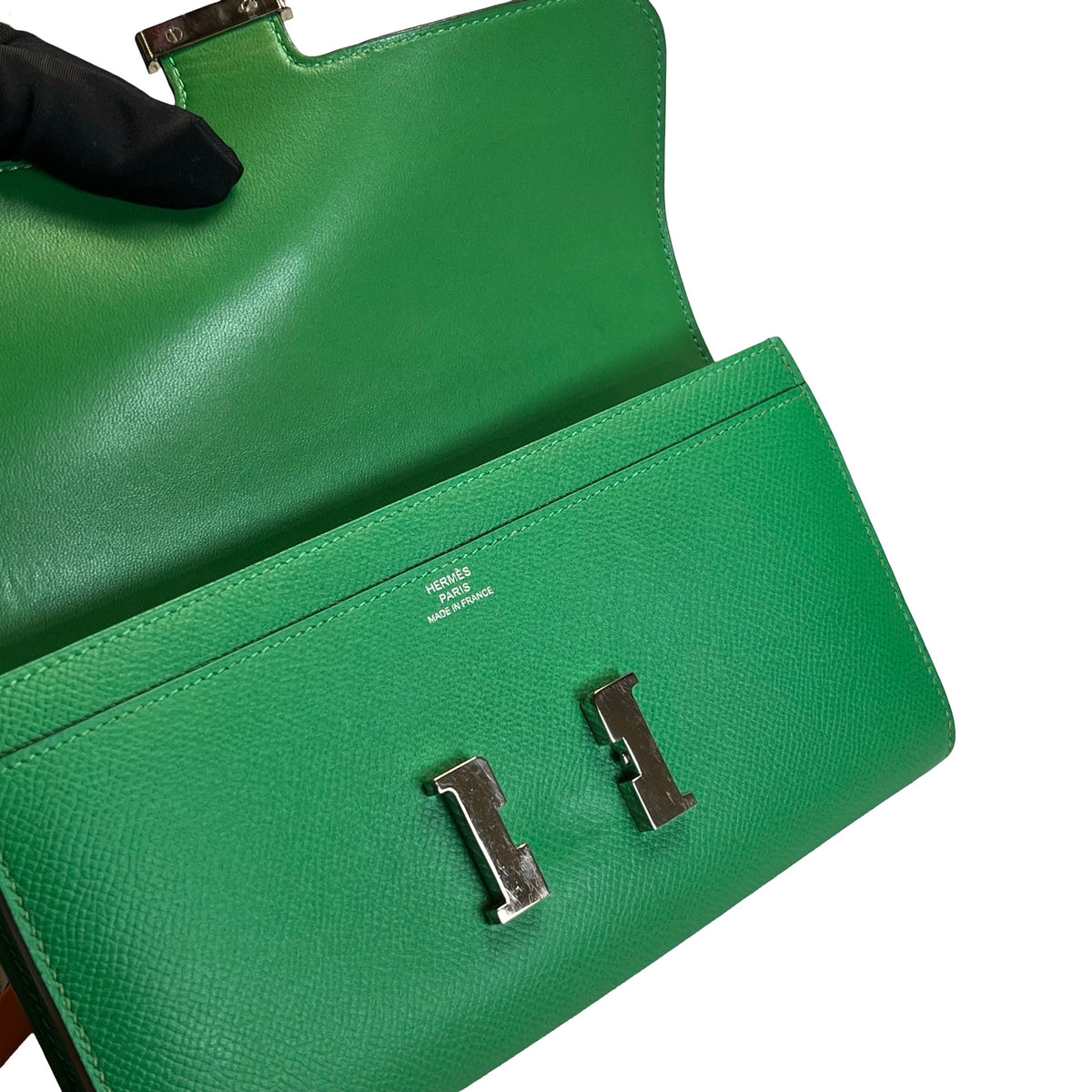Used HERMES Epsom Calfskin Constance Long wallet Green Silver