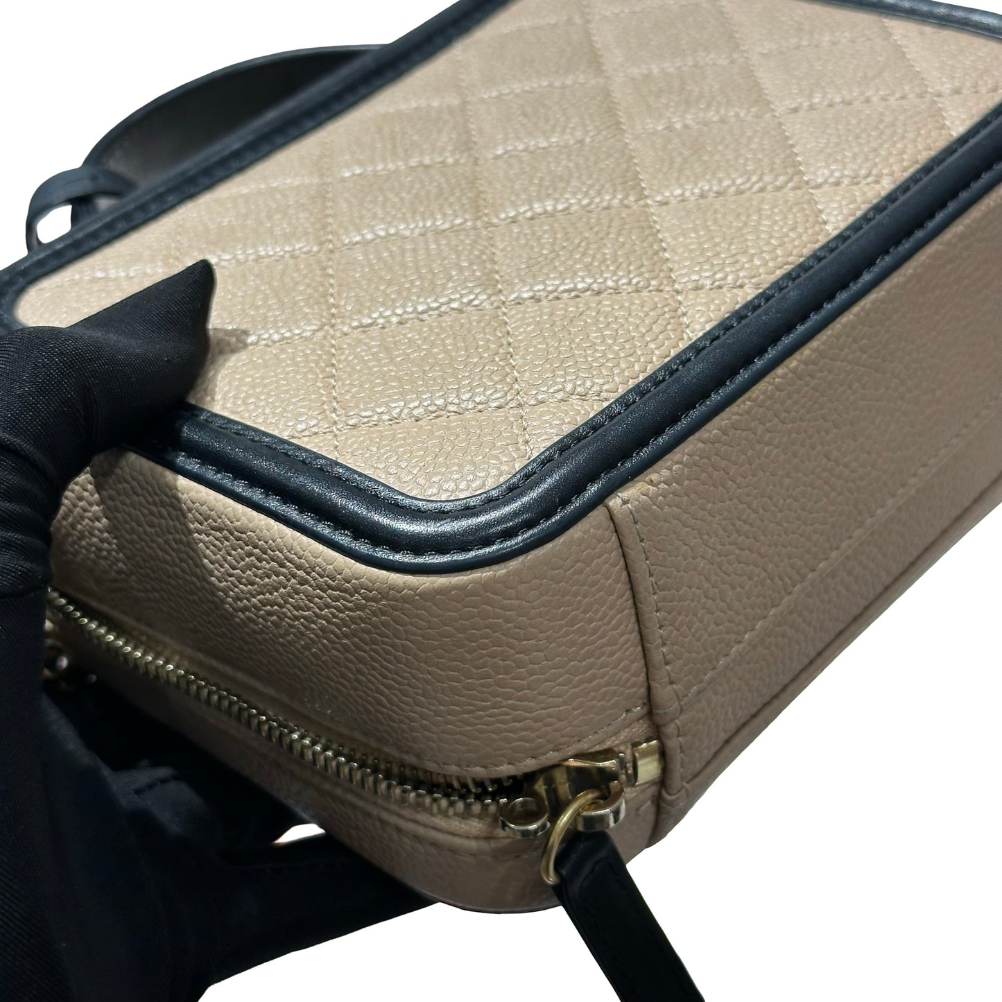 Used CHANEL Quilted Caviar Vanity Bag Vanity case Beige Black