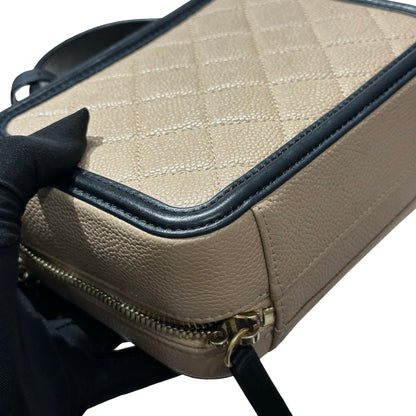 Used CHANEL Quilted Caviar Vanity Bag Vanity case Beige Black