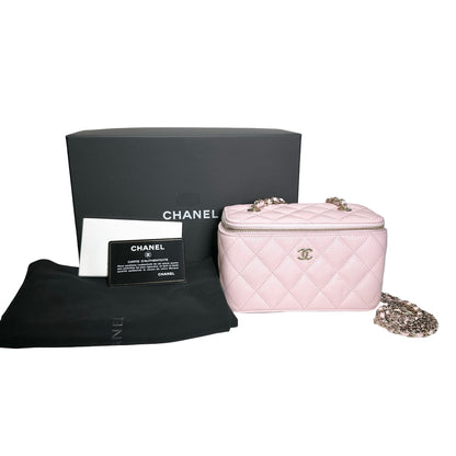 Used CHANEL Quilted Caviar Long Vanity Case Vanity case Pink