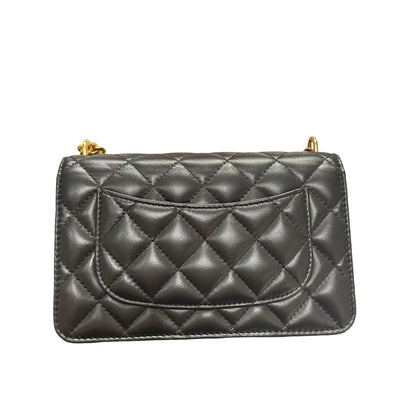Used CHANEL WOC with Camellia Chain Shoulder Bag Black GHW