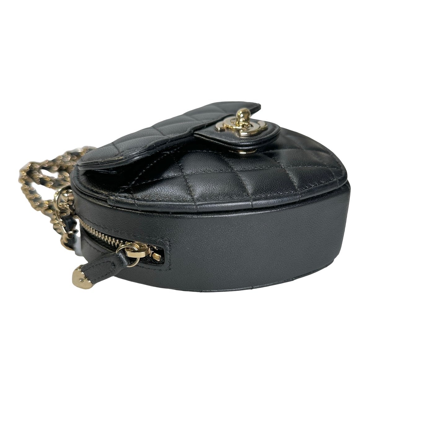 Used CHANEL Quilted Lambskin Heart Bag Mini Bag Black Gold