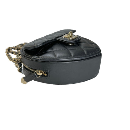 Used CHANEL Quilted Lambskin Heart Bag Mini Bag Black Gold