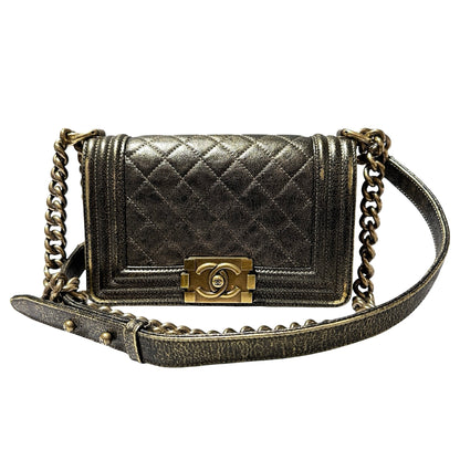 Used CHANEL Boy 20cm Cross Body Bag METALLIC BLACK GHW