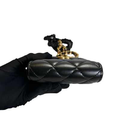 Used CHANEL Quilted Lambskin Chanel 19 Phone Holder Phone Bag Black Gold Ruthenium