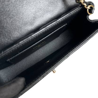 Used CHANEL Quilted Lambskin Mini Rectangular Flap Bag Chain Shoulder Bag Black Gold