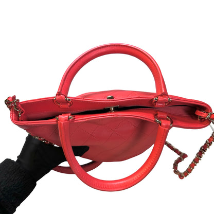 Used Chanel Lambskin Leather Bucket Bag Red PHW