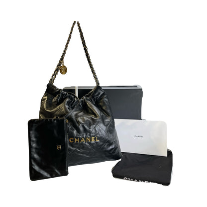 Used CHANEL Quilted Calfskin Chanel 22 Shoulder Bag Black Gold
