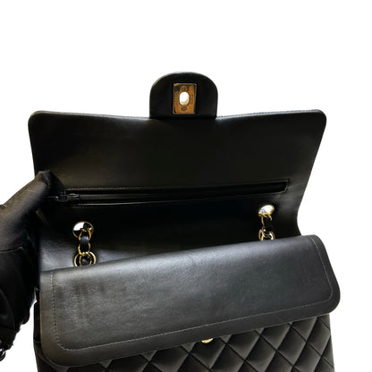 Used CHANEL Quilted Lambskin Classic Flap Chain Shoulder Bag Black Gold