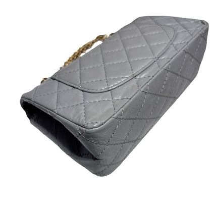 Used CHANEL Calfskin Leather Mini 2.55 Chain Shoulder Bag Grey GHW