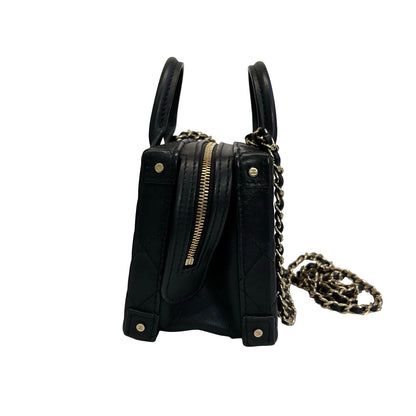 Used Chanel Calfskin Leather Vanity Case Shoulder Bag Black GHW