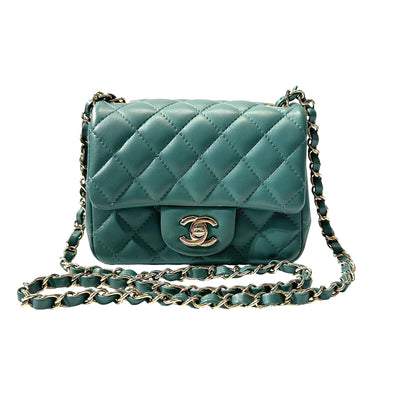 Used CHANEL Cross Body Bag Mini Flap 17cm Green PHW