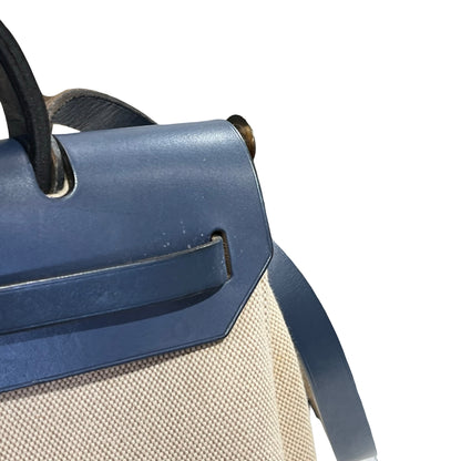 Used HERMES Canvas Leather Herbag Handbag Beige Blue