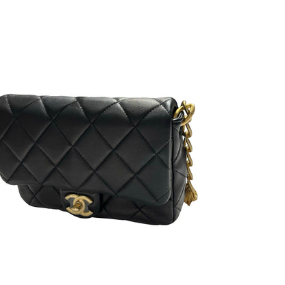 Used CHANEL Lambskin 23A Tassel hobo Hobo Bag Black Gold