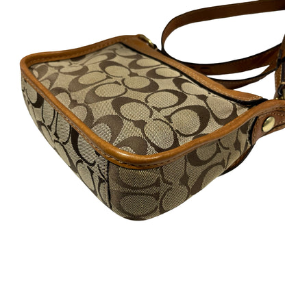 Used COACH Signature Canvas Leather Signature Canvas Flap Bag Crossbody Bag Brown Beige