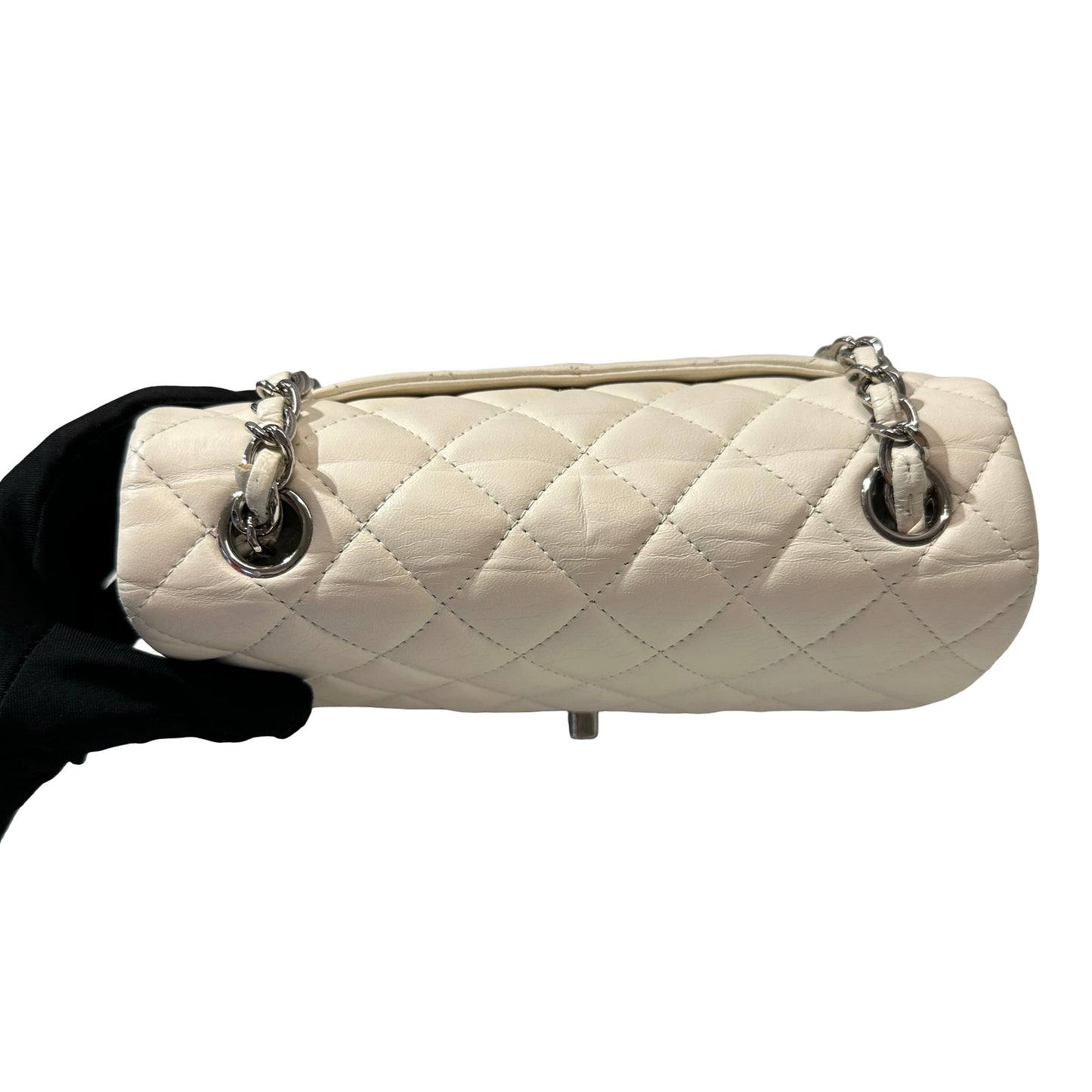 Used CHANEL Calfskin Leather Mini Flap Cross Body Bag PHW White