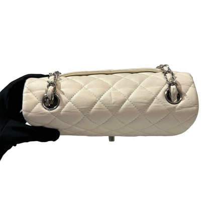 Used CHANEL Calfskin Leather Mini Flap Cross Body Bag PHW White