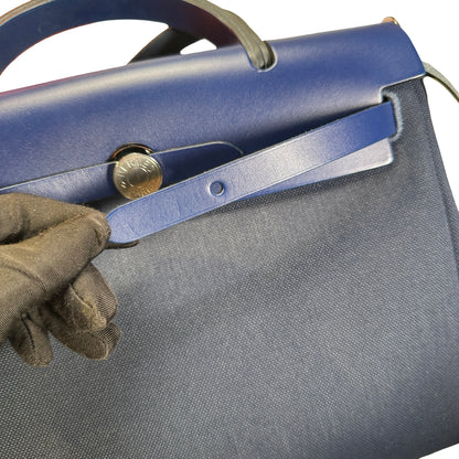 Used HERMES Canvas Leather Herbag 31 Handbag Navy PHW