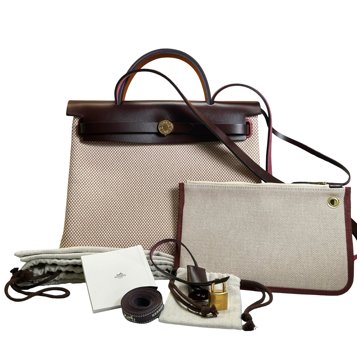 Brand New HERMES Canvas Leather Herbag 31 Handbag Beige Brown