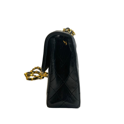 Used CHANEL Quilted Lambskin Mini Square Flap Chain Shoulder Bag Black Gold