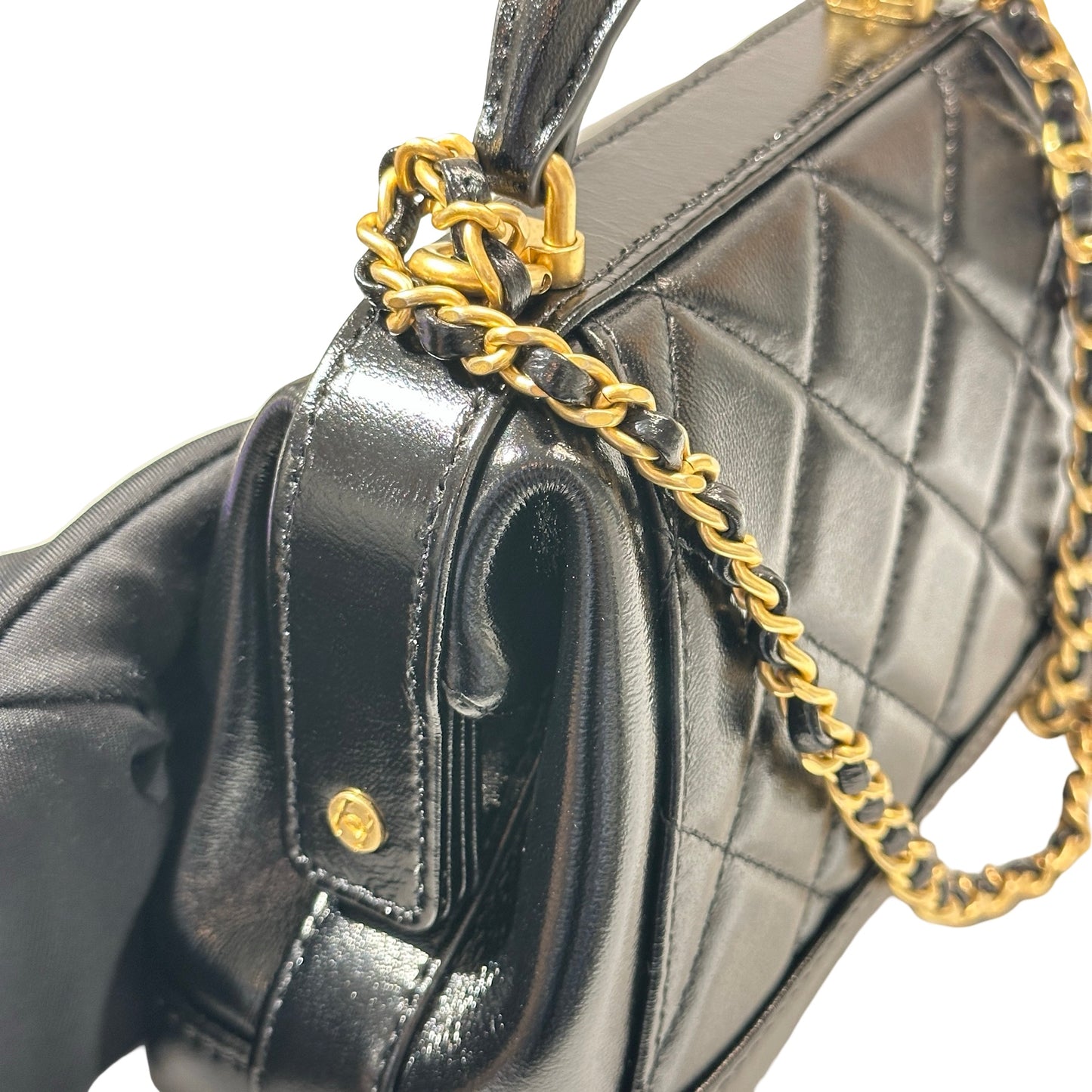 New CHANEL Mini with handle Cross Body Bag Black GHW