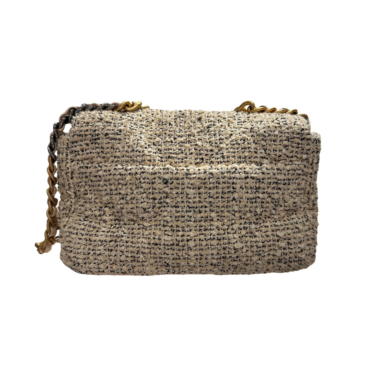 Used CHANEL Tweed 19 Small Cross Body Bag GHW Beige White