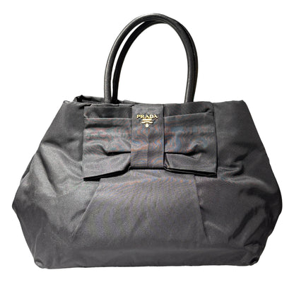 Used PRADA Nylon RIBBON Handbag Black GHW