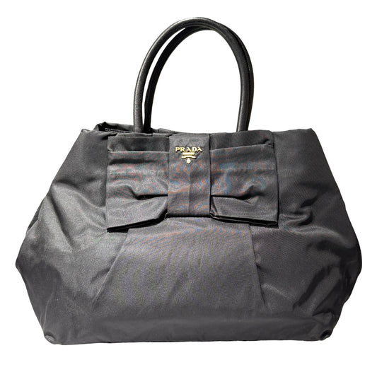 Used PRADA Nylon RIBBON Handbag Black GHW