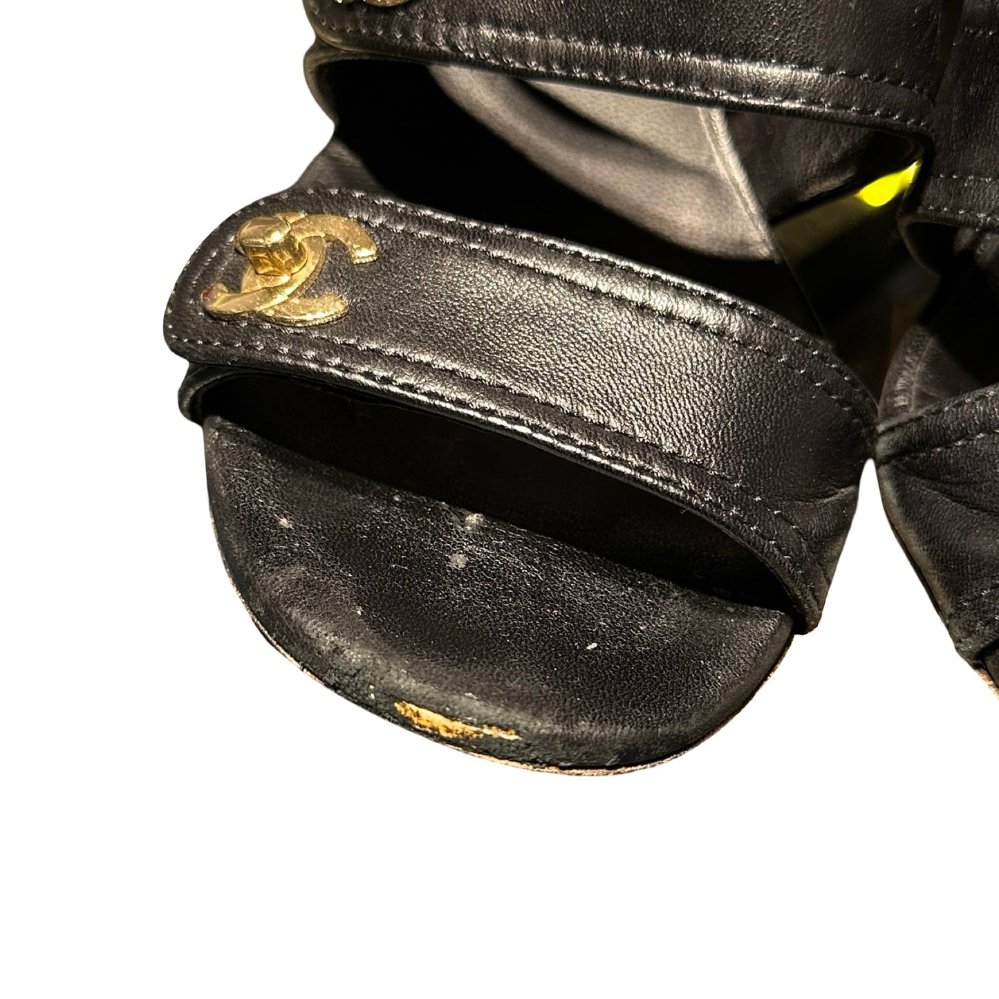 Used Chanel Calfskin Leather Heels Black GHW