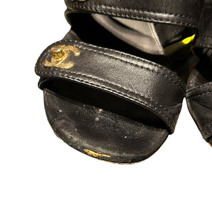 Used Chanel Calfskin Leather Heels Black GHW