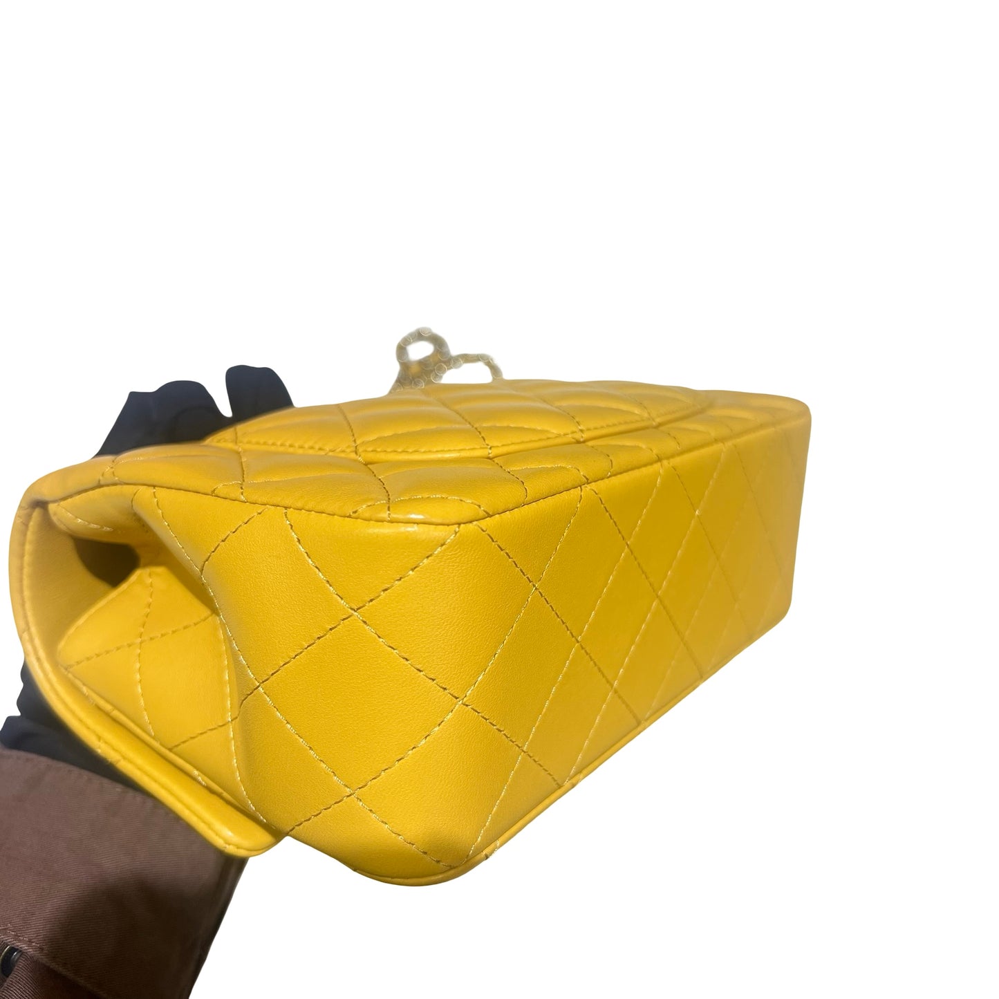 Used Chanel Mini CF 20 With Top Handle Shoulder Bag Yellow GHW