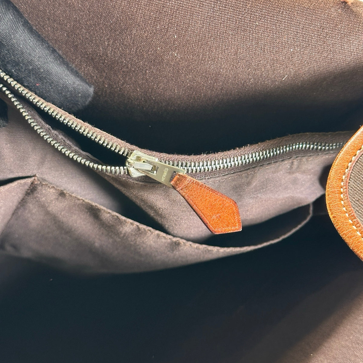 Used HERMES Canvas Leather Barda Shoulder Bag Brown