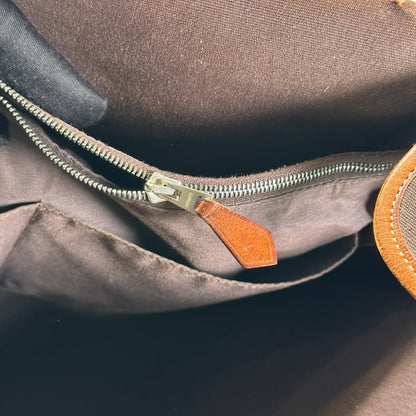 Used HERMES Canvas Leather Barda Shoulder Bag Brown
