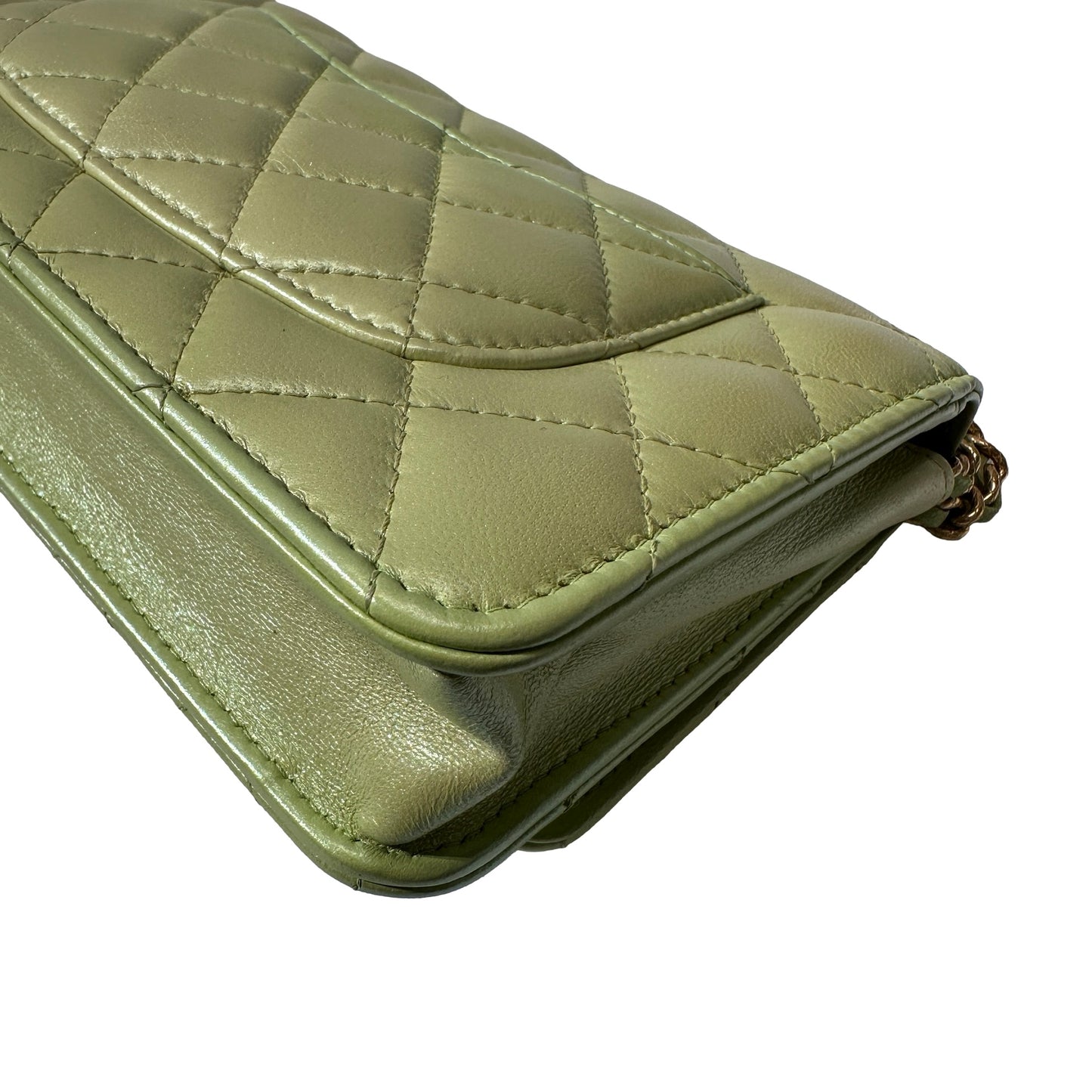 Used CHANEL Lambskin Leather MINI WOC Cross Body Bag GHW Green