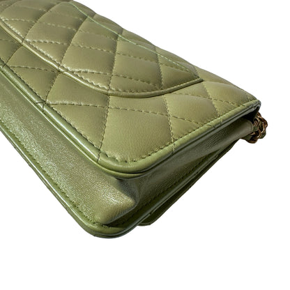 Used CHANEL Lambskin Leather MINI WOC Cross Body Bag GHW Green