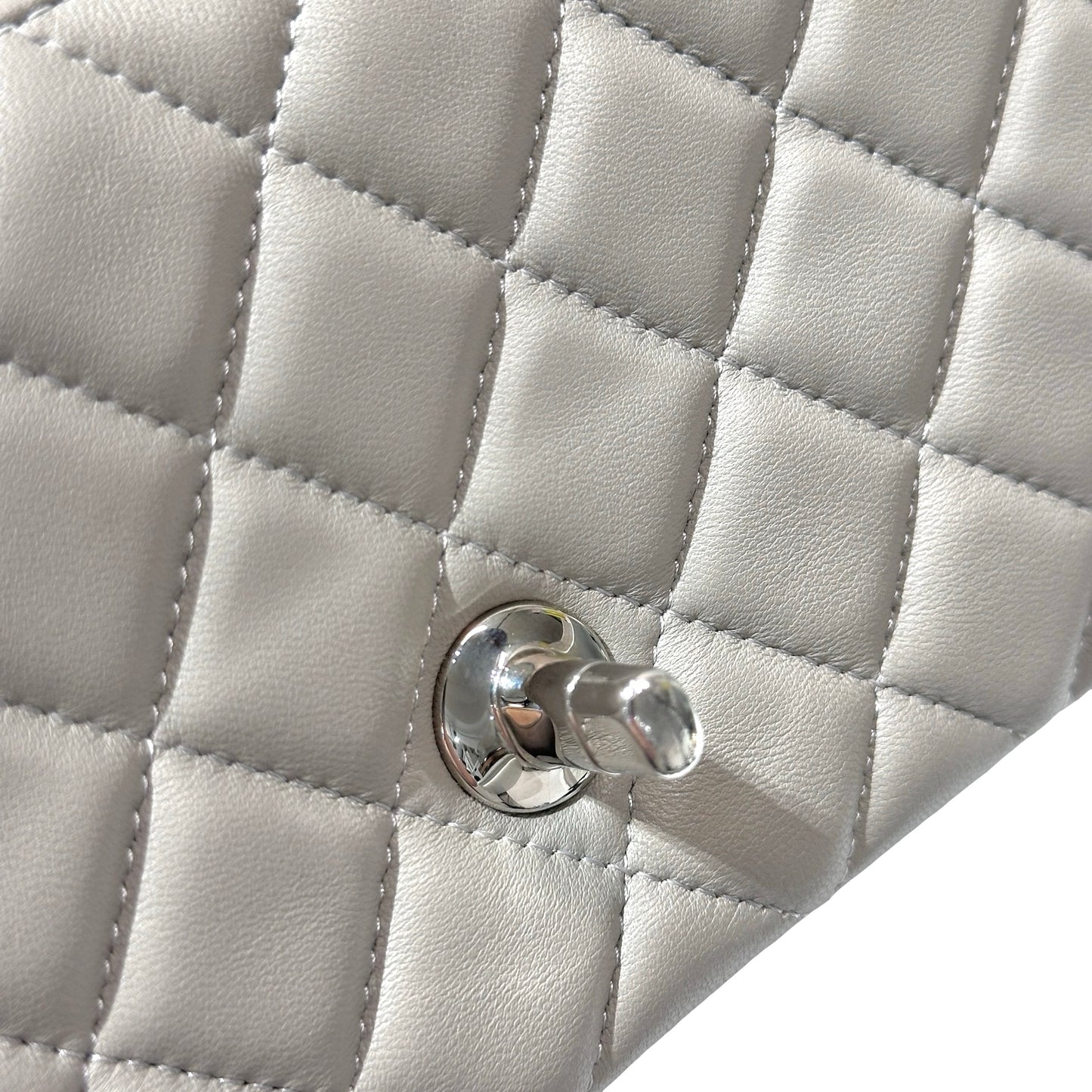 Used CHANEL Quilted Lambskin Classic Flap Chain Shoulder Bag Grey PHW