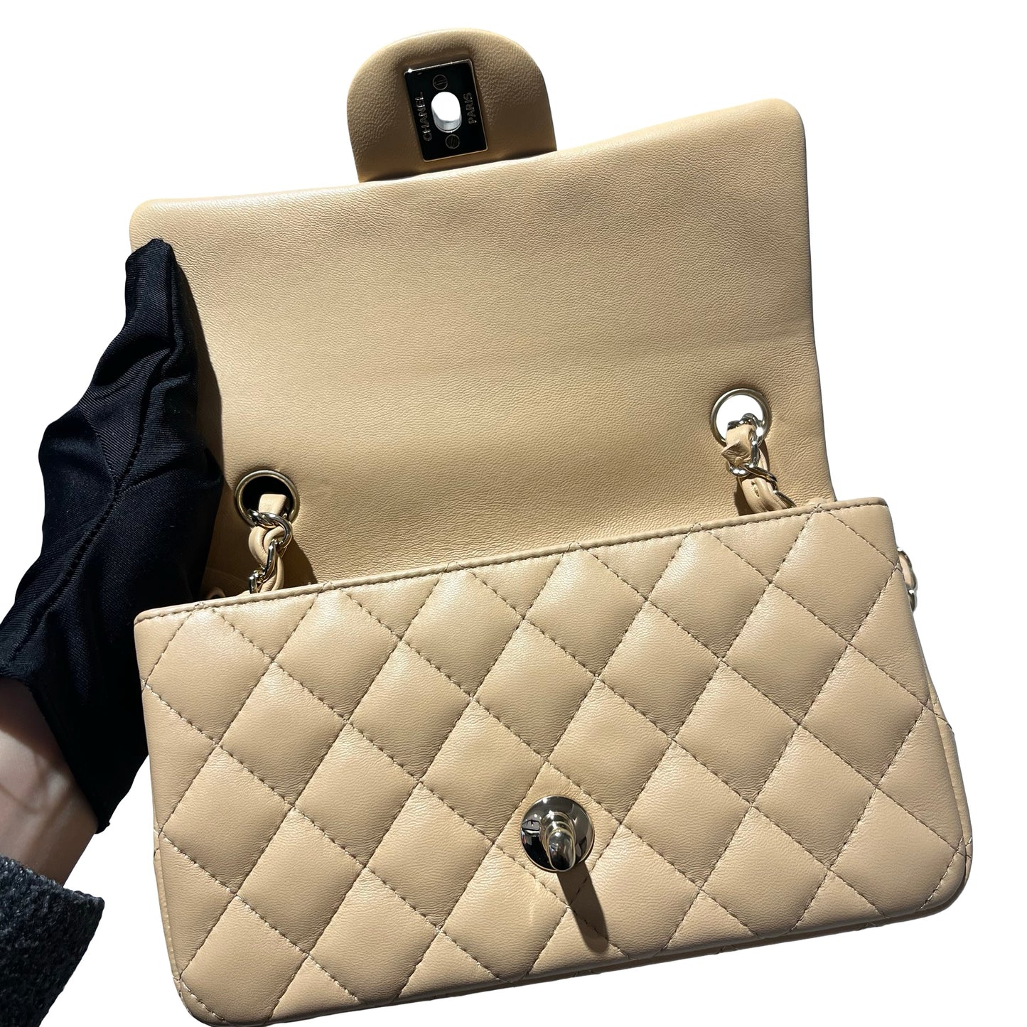 Used CHANEL MINI FLAP 20 CM Mini Bag Beige PHW