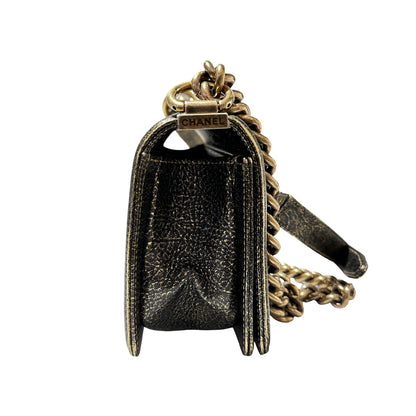 Used CHANEL Boy 20cm Cross Body Bag METALLIC BLACK GHW
