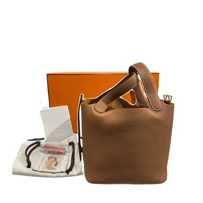 New HERMÈS Clemence leather TC Picotin 18 Bucket Bag Gold GHW