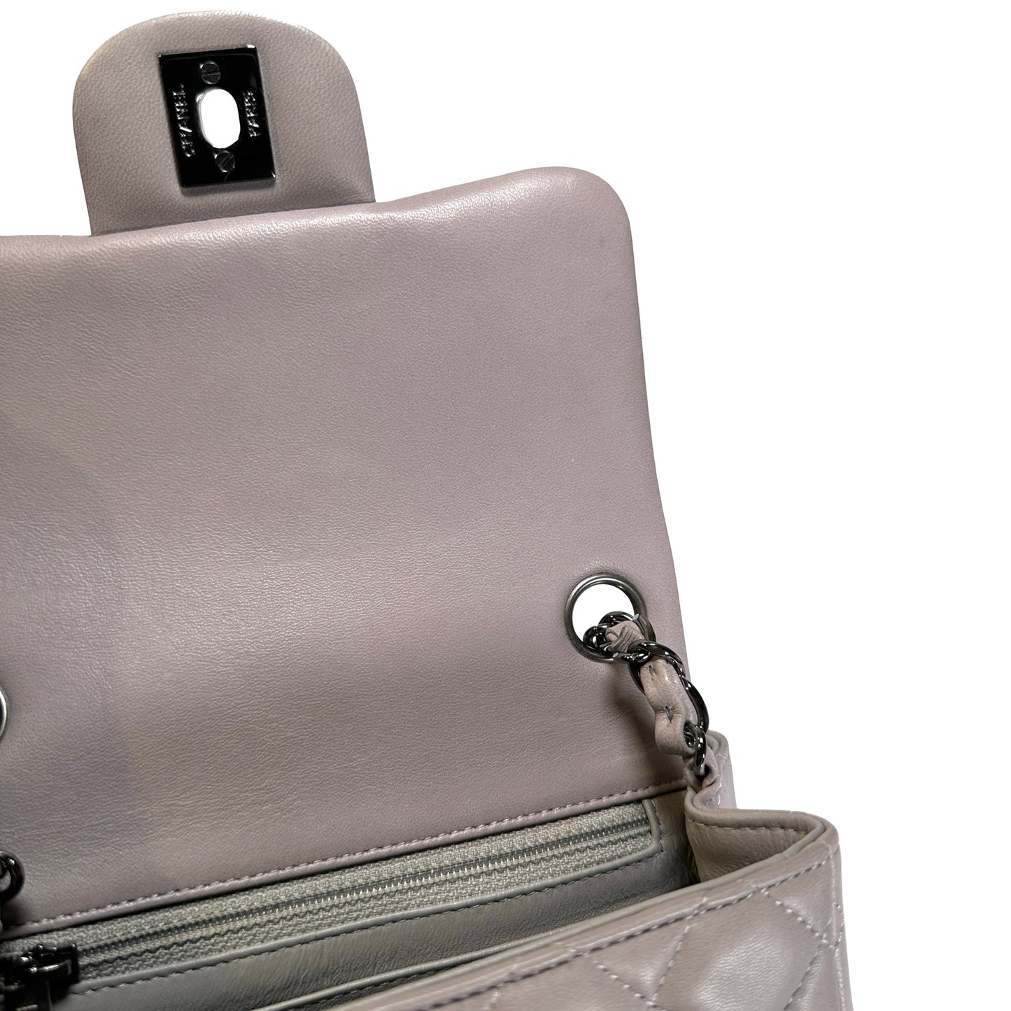 Used CHANEL Lambskin Classic Flap Bag Cross body bag Grey PHW