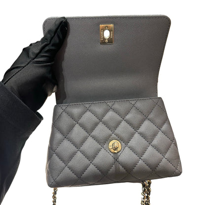 New CHANEL Calfskin Leather Mini coco handle Shoulder Bag GHW Black