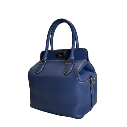 Used HERMES Leather Toolbox Handbag Blue