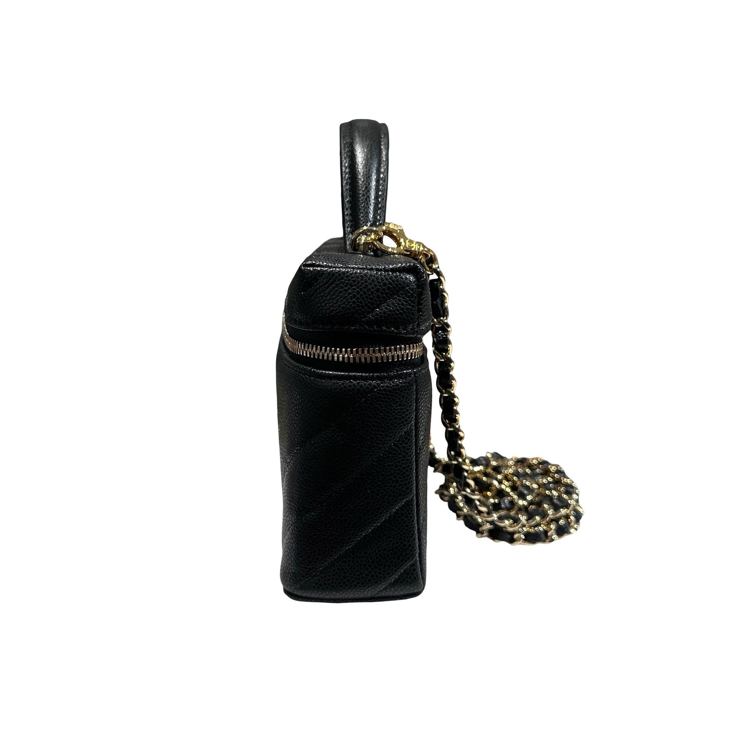 Unused CHANEL Calfskin Leather Vanity Case Cross Body Bag Black GHW