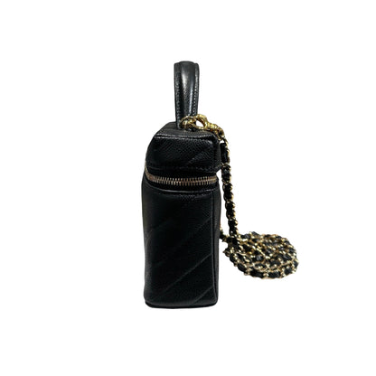 Unused CHANEL Calfskin Leather Vanity Case Cross Body Bag Black GHW