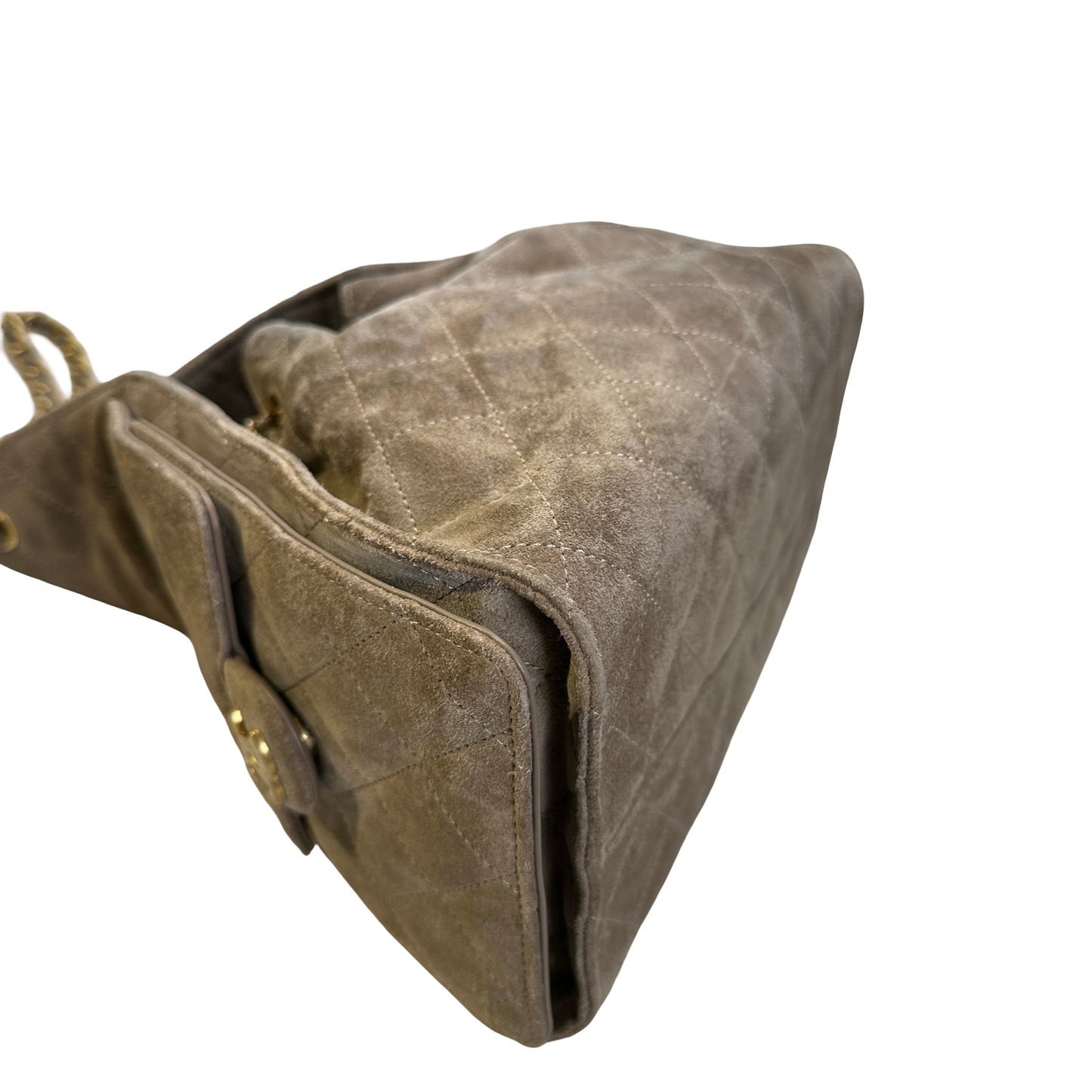 Used CHANEL Suede Quilted Suede Quilted Handbag Handbag Khaki Gold