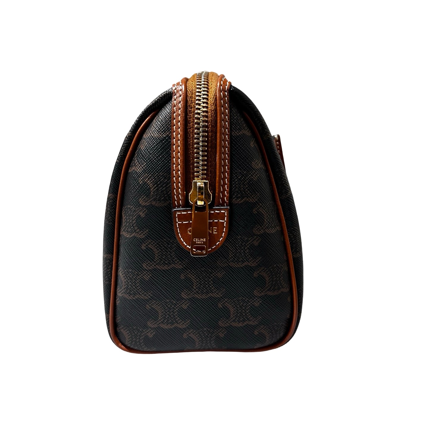 Used CÉLINE TRIOMPHE Canvas Small Boston Cross Body Bag Brown GHW