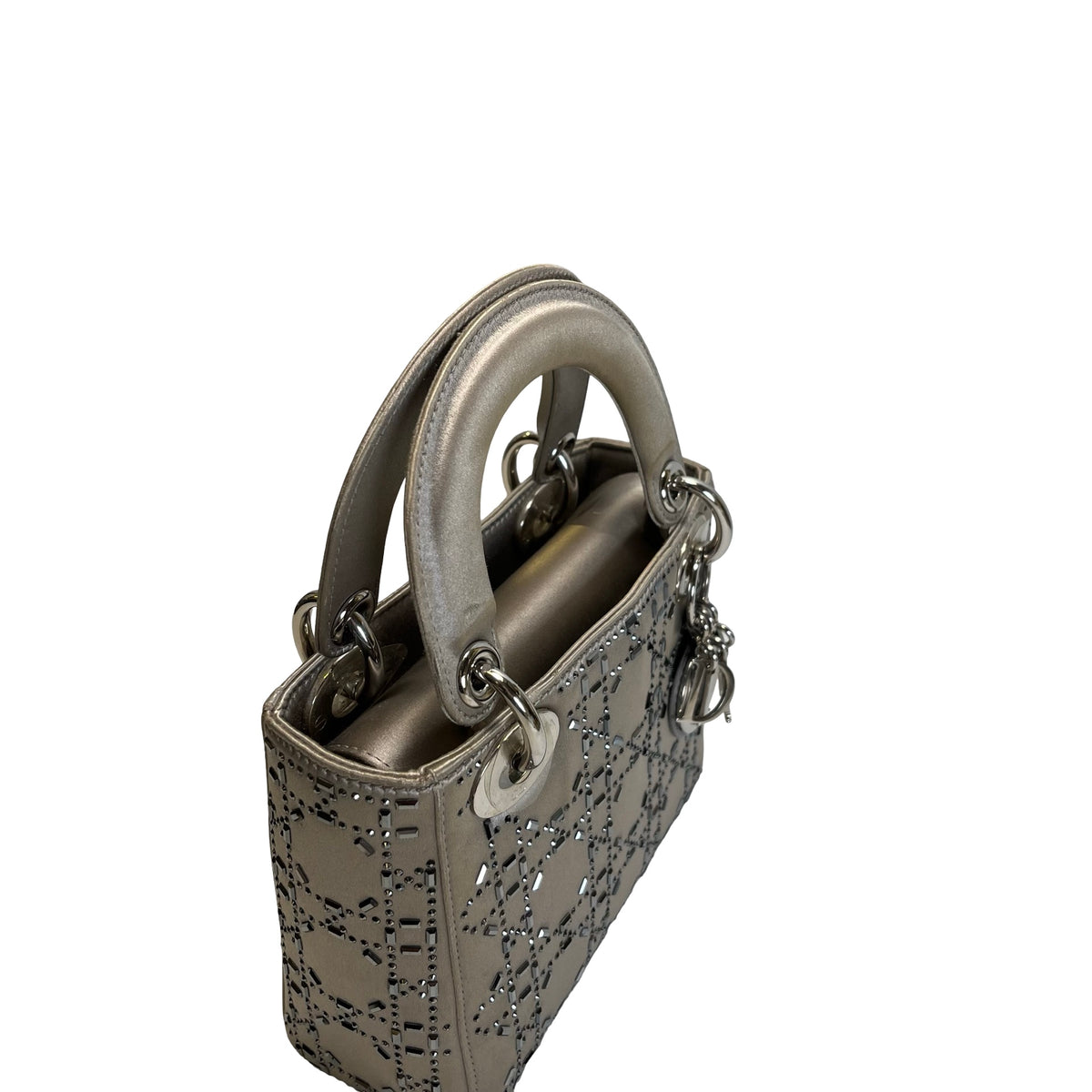 DIOR Cannage Studded Lady Dior Handbag Grey Silver