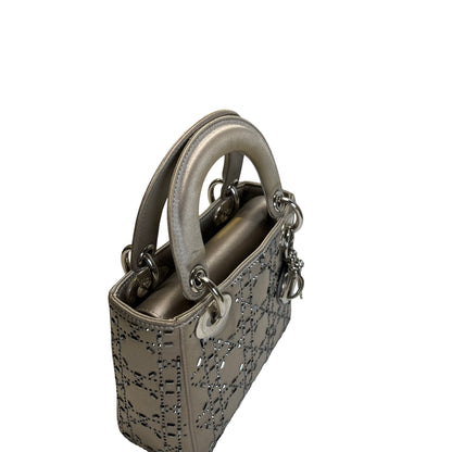 DIOR Cannage Studded Lady Dior Handbag Grey Silver